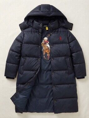 Polo Ralph Lauren Girls Polo Bear Long Down Puffer Jacket Size M (8-10)
